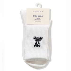 A Girl Thing White Crew Socks with Black Bear Embroidery